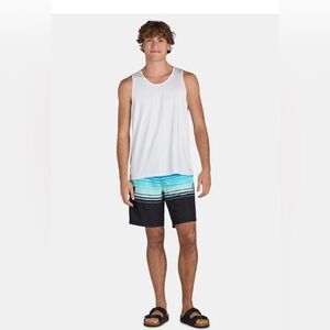 George Men’s Swim Trunks L Black Blue Stripe NWT Quick Dry UPF 50+